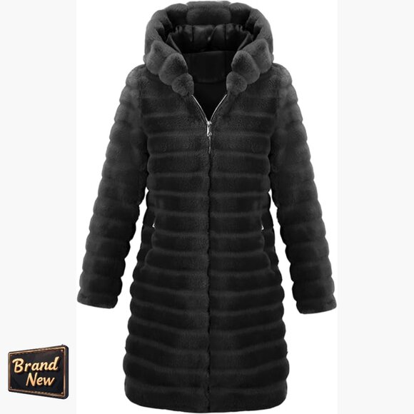 Long Faux Fur Coat Hooded Oversized Jacket Winter Warm Overcoat